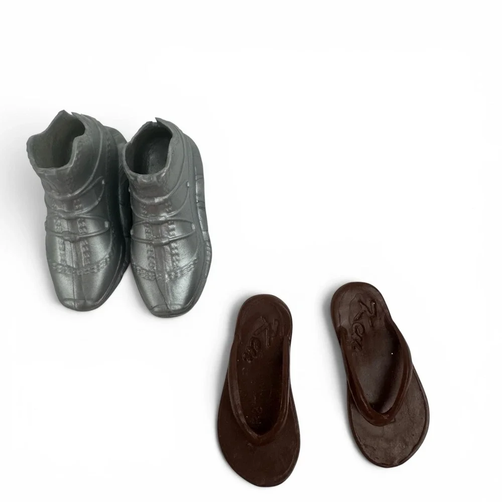 Mattel Ken Doll Shoes Lot Silver Sneakers Brown Flip Flops